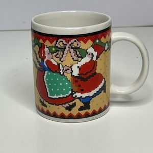 Vintage Mr. & Mrs. Claus Dancing Print On Mug 10 OZ.